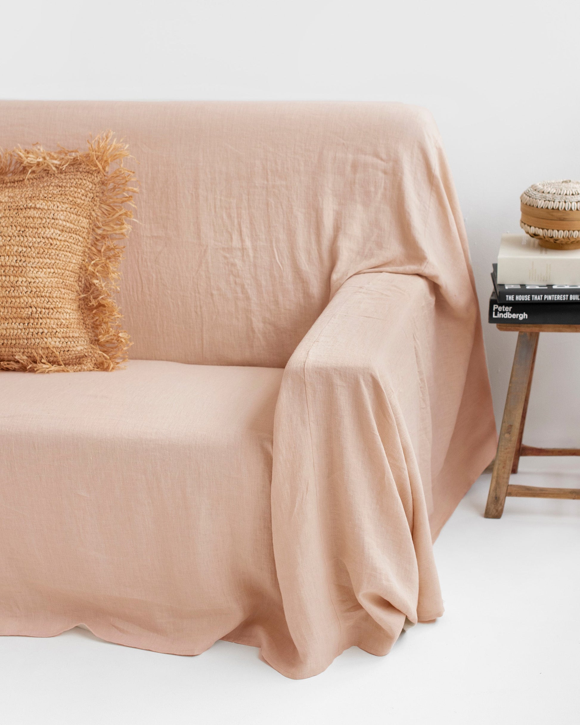 Custom size linen couch cover in Peach - MagicLinen