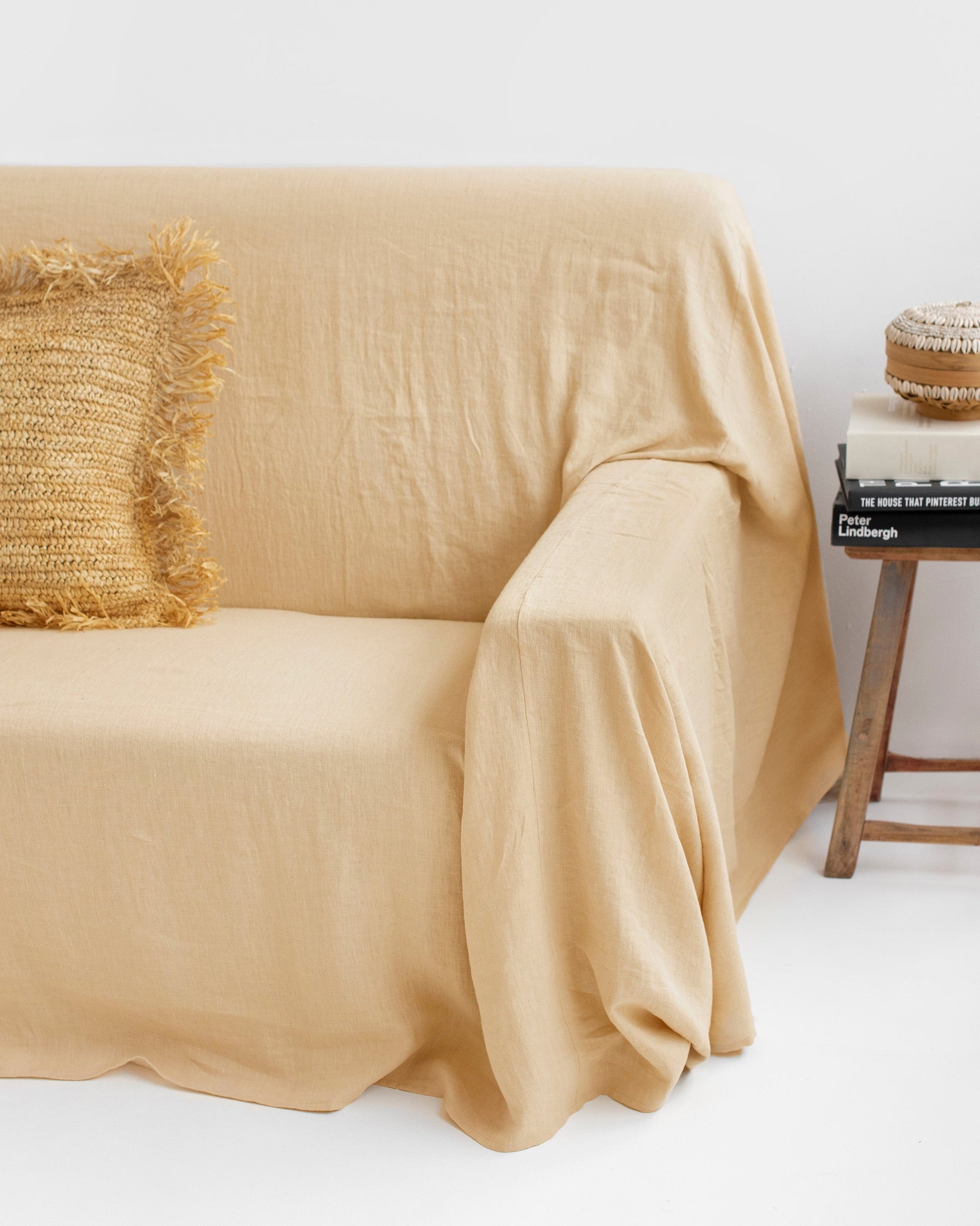 Custom size linen couch cover in Sandy beige - MagicLinen
