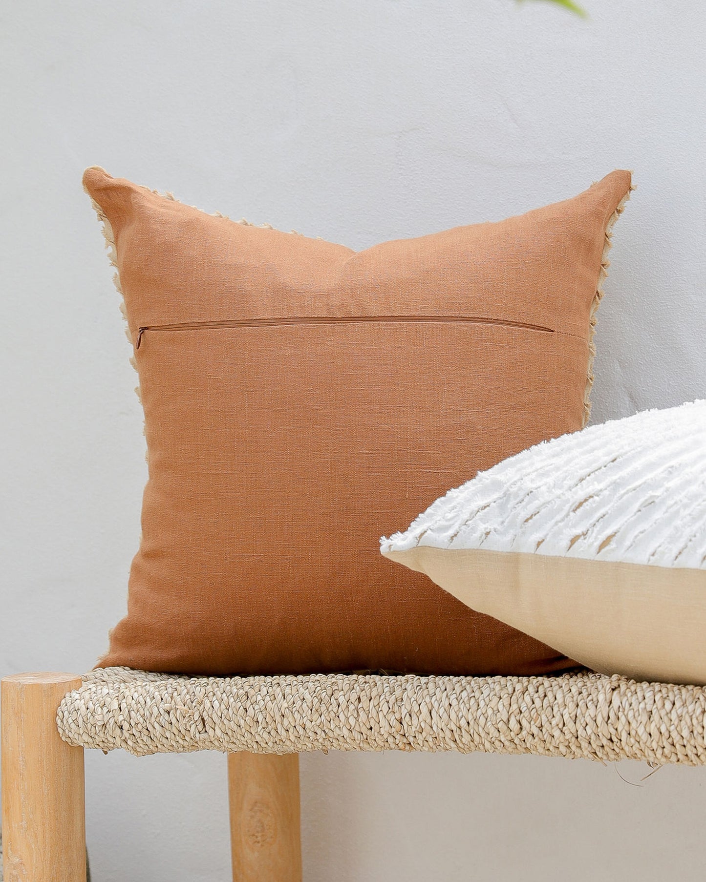 Decorative linen pillow cover with striped fabric in Sandy beige & Cinnamon - MagicLinen