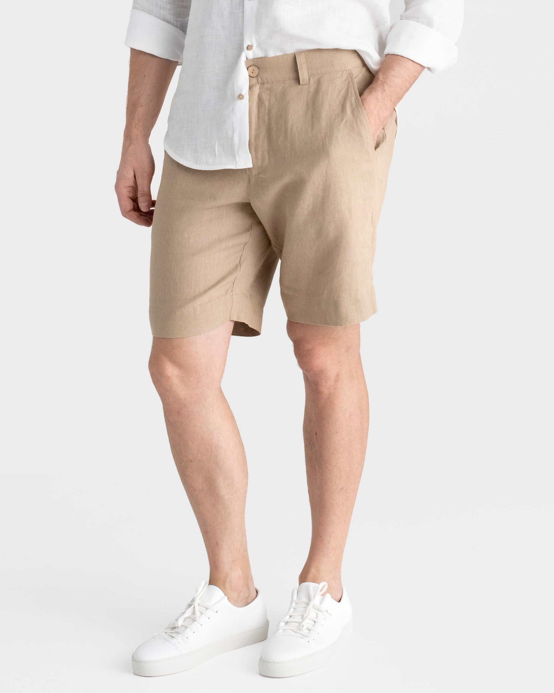 Men's classic linen shorts GLENCOE in Wheat - MagicLinen