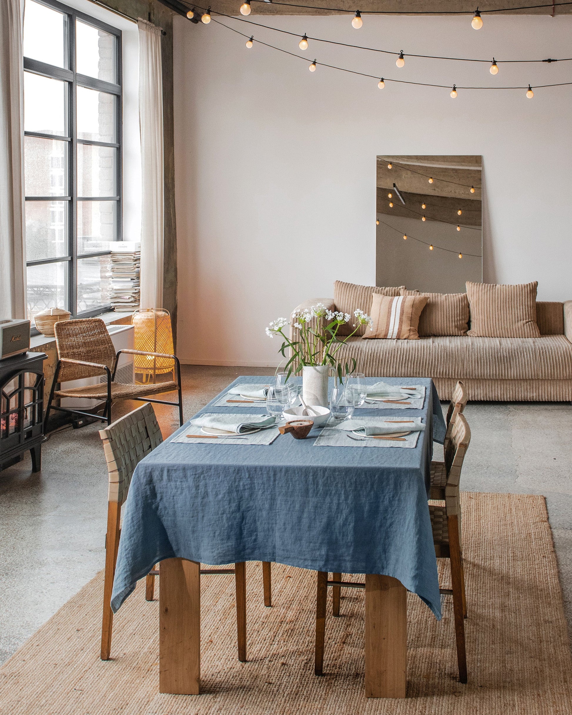 Custom size Gray blue linen tablecloth - MagicLinen