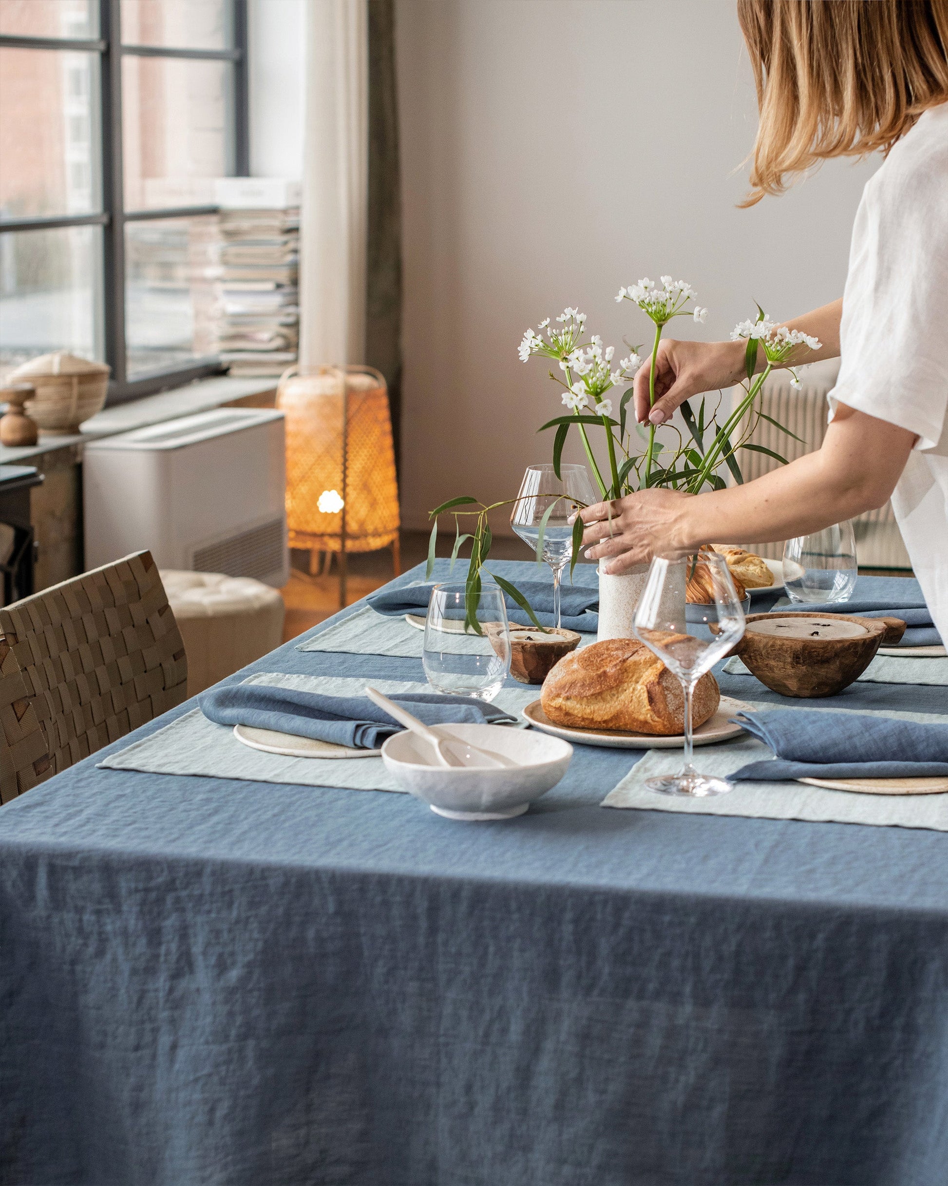 Custom size Gray blue linen tablecloth - MagicLinen