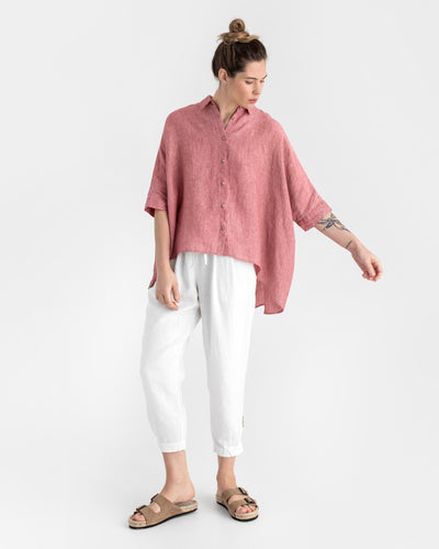 Lightweight linen shirt HANA in Cranberry - MagicLinen modelBoxOn