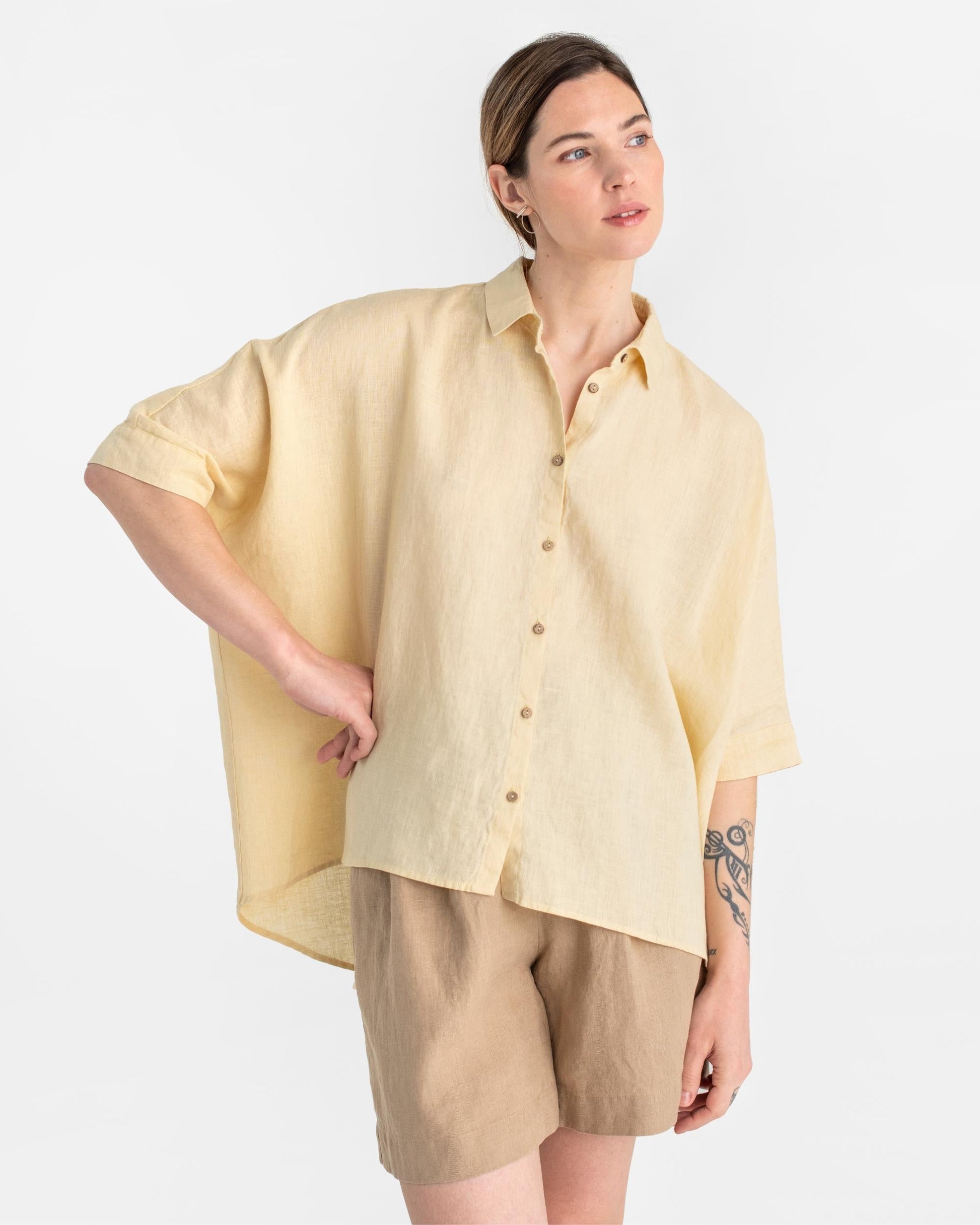 Lightweight linen shirt HANA in Cream - MagicLinen