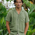 Short-sleeved breezy men's linen shirt HAWI in Forest green - MagicLinen
