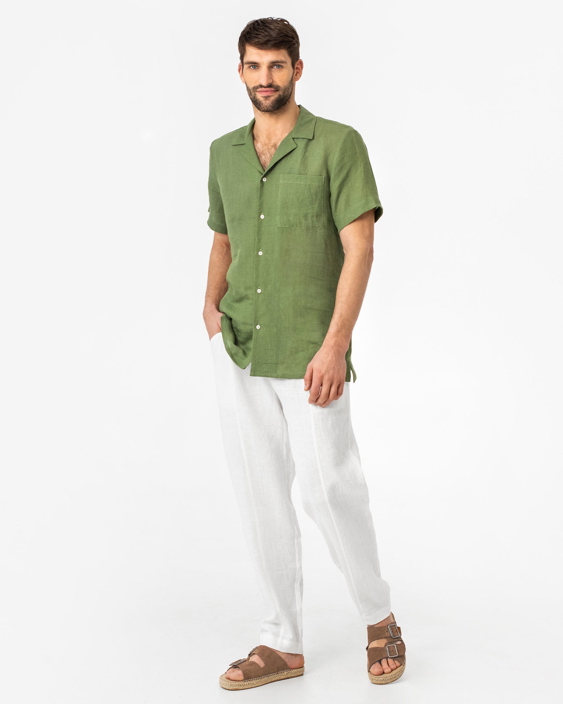 Short-sleeved Breezy Men's Linen Shirt HAWI in Forest Green | MagicLinen M Short-sleeved Breezy Men's Linen Shirt HAWI in Forest Green | MagicLinen M