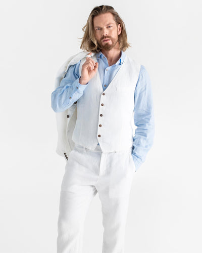 Men's linen vest HOLBOX in White - MagicLinen modelBoxOn