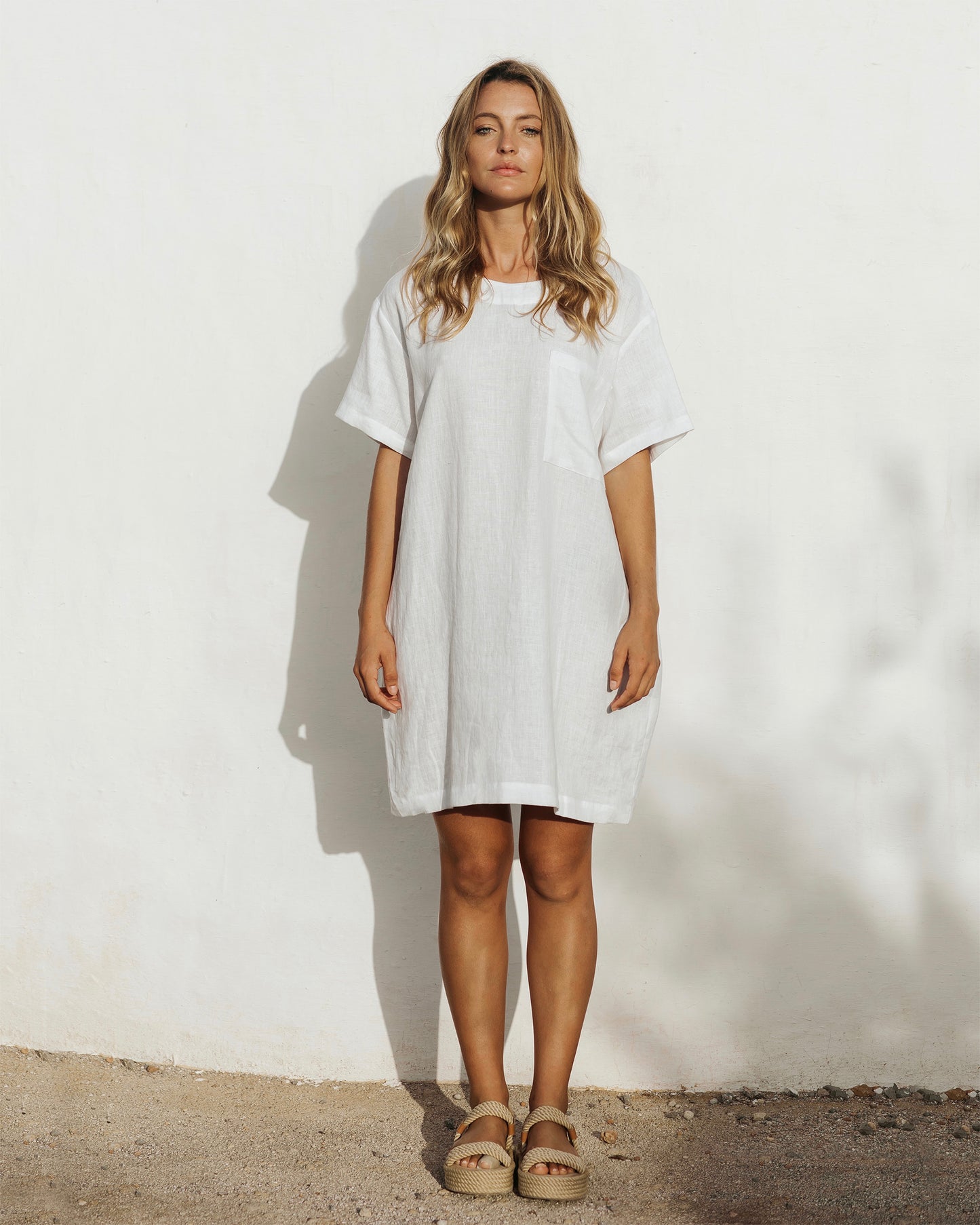 T-shirt linen dress MIJAS in White - MagicLinen