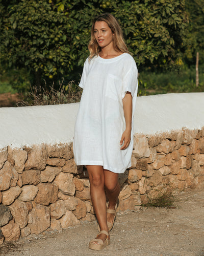 Ladies 100% Linen Dress. White Linen Button Dress. Women Summer
