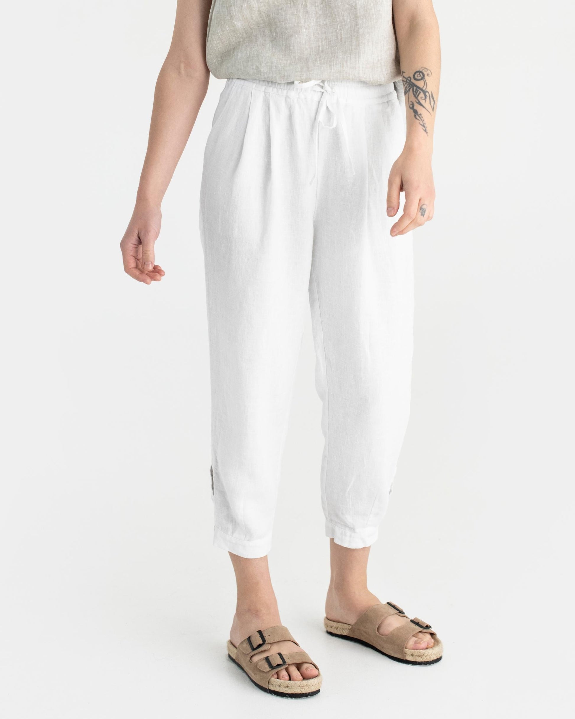 Tapered linen pants MONTAUK in White - MagicLinen