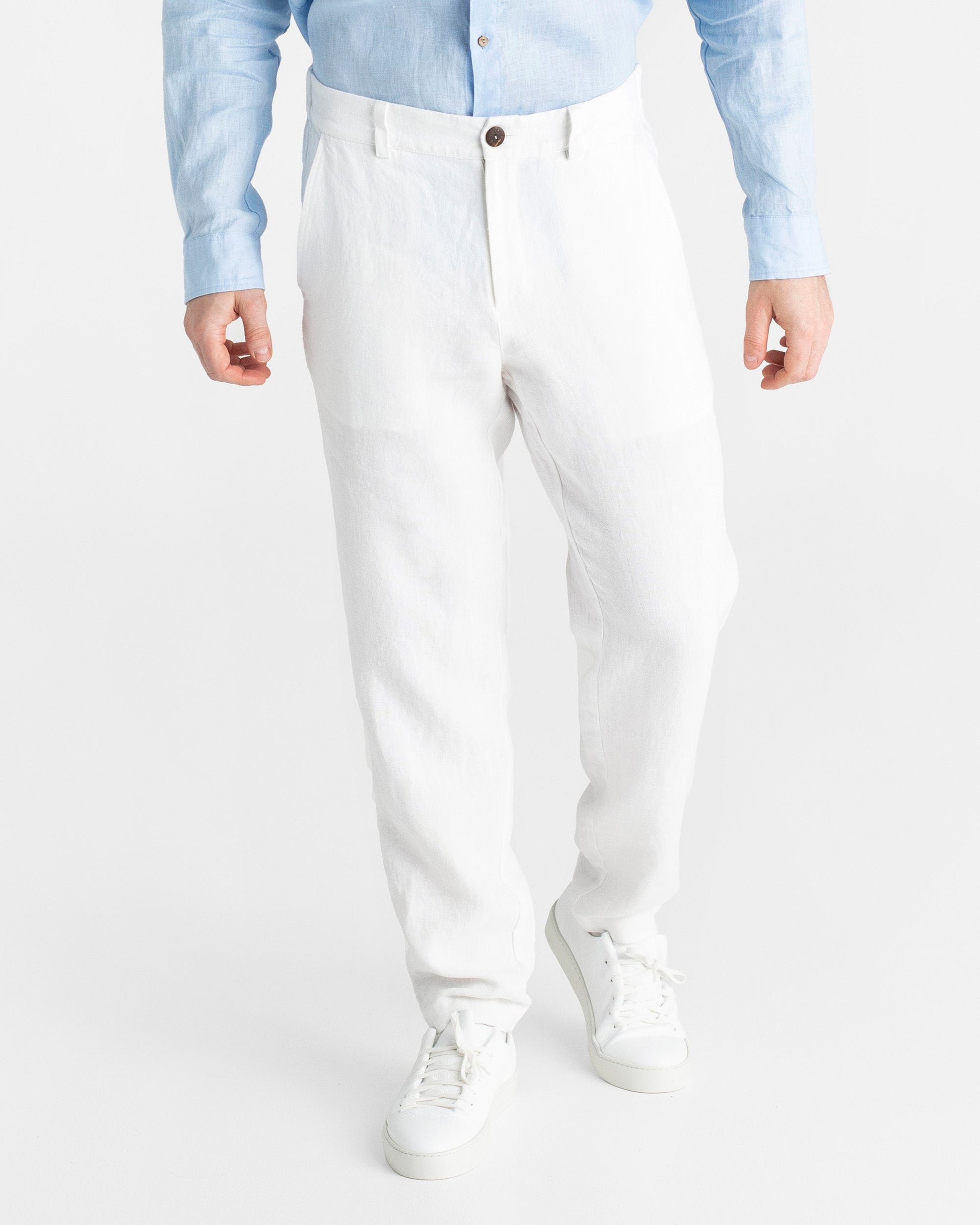 Heavyweight men's linen pants MORCOTE in White - MagicLinen