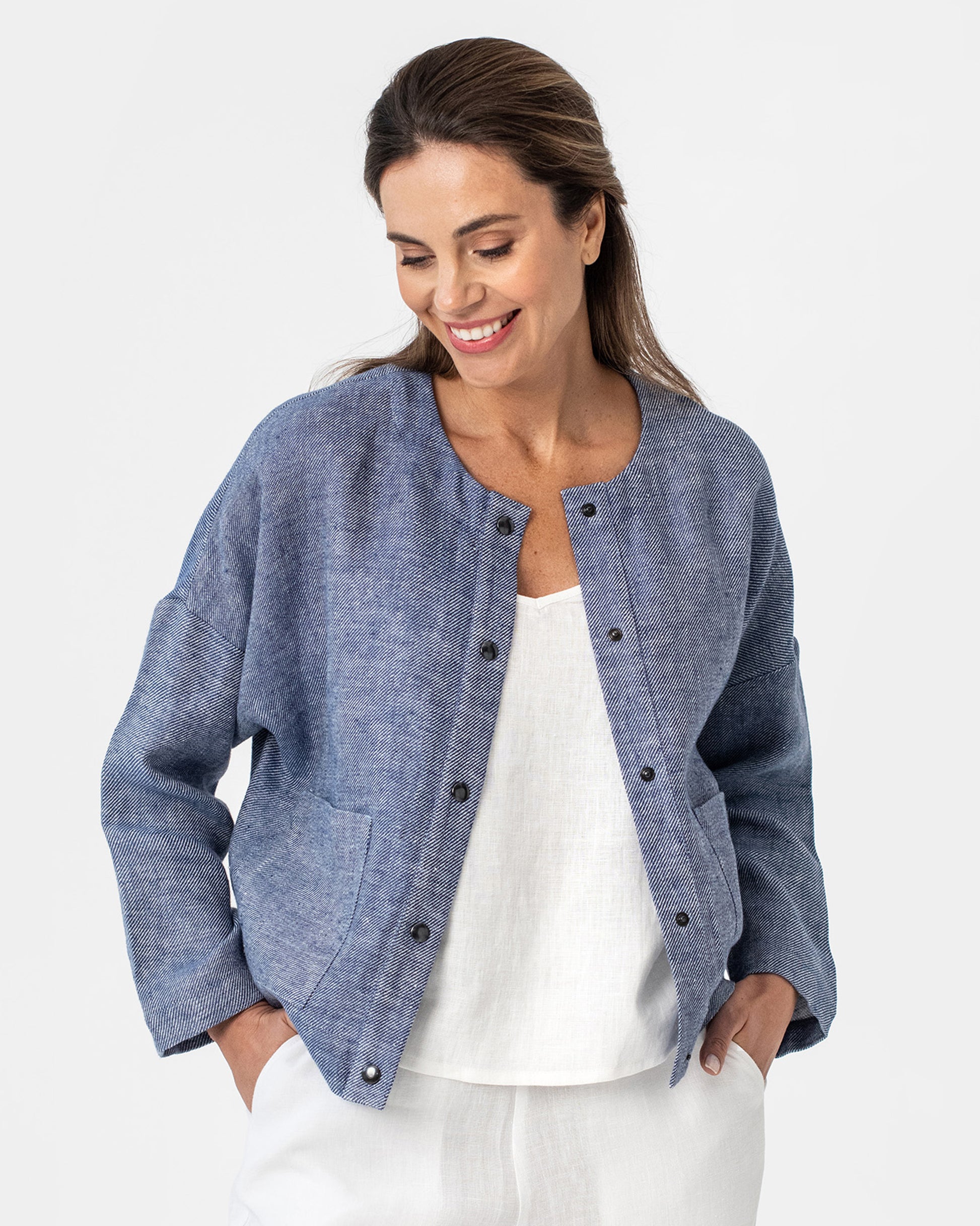 Linen bomber jacket NAPALI in Denim - MagicLinen