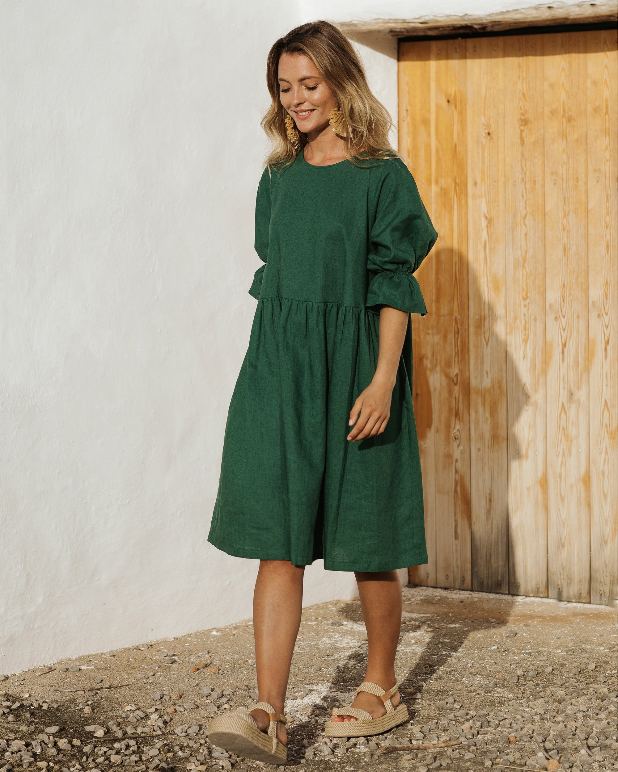 chinese dress ladies Green Linen Dress with Pockets – REINE Maxi| notPERFECTLINEN