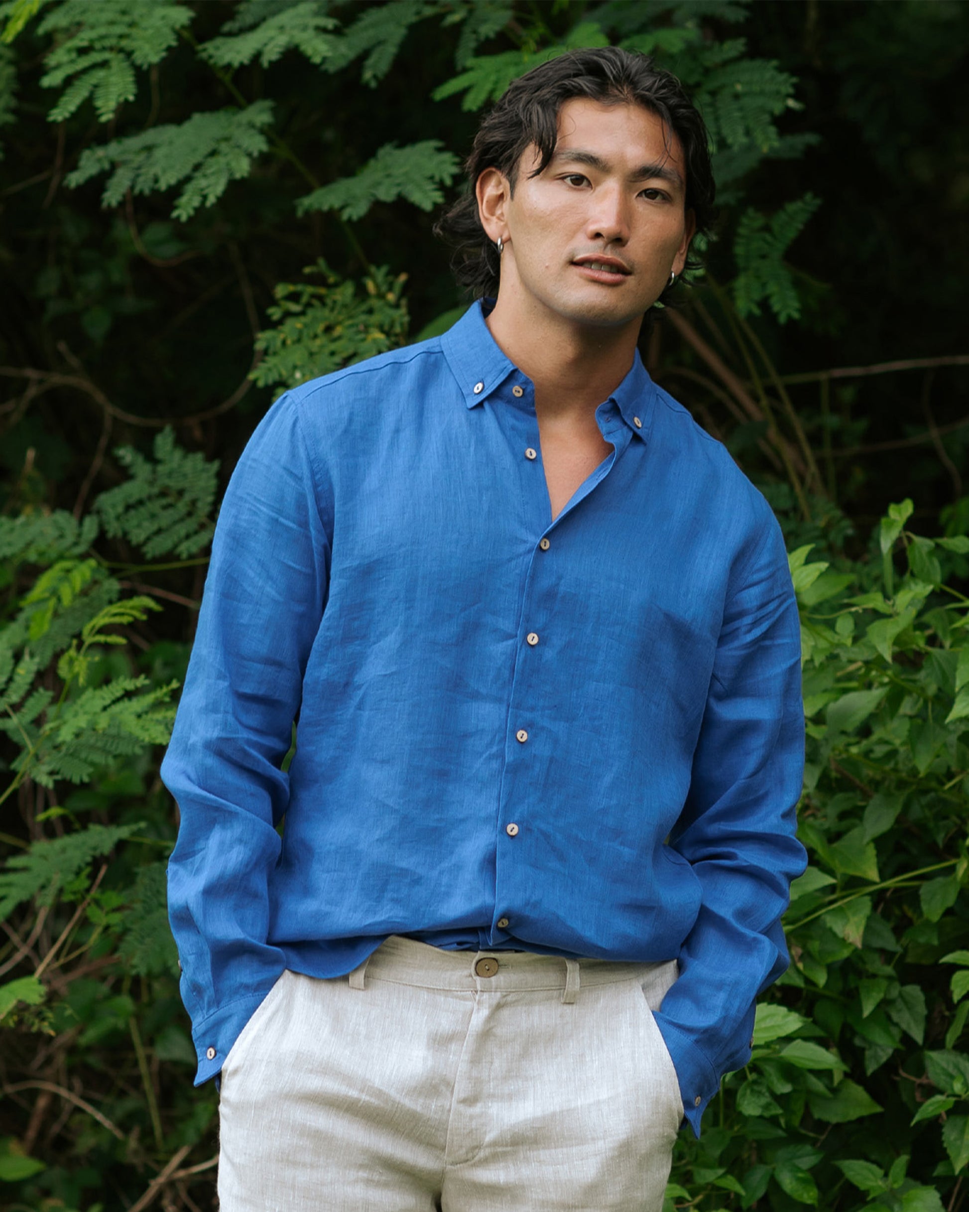 Men's linen shirt NEVADA in Classic blue - MagicLinen