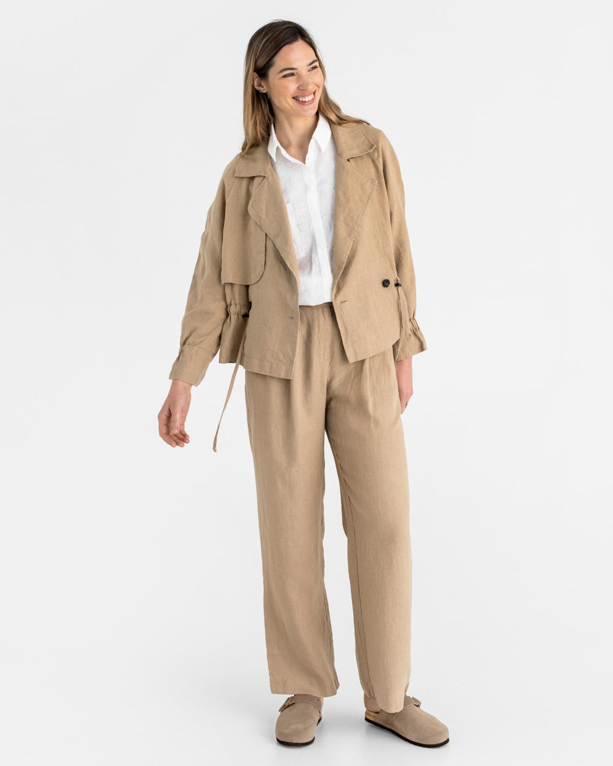 Cropped linen trench coat OBAN Wheat