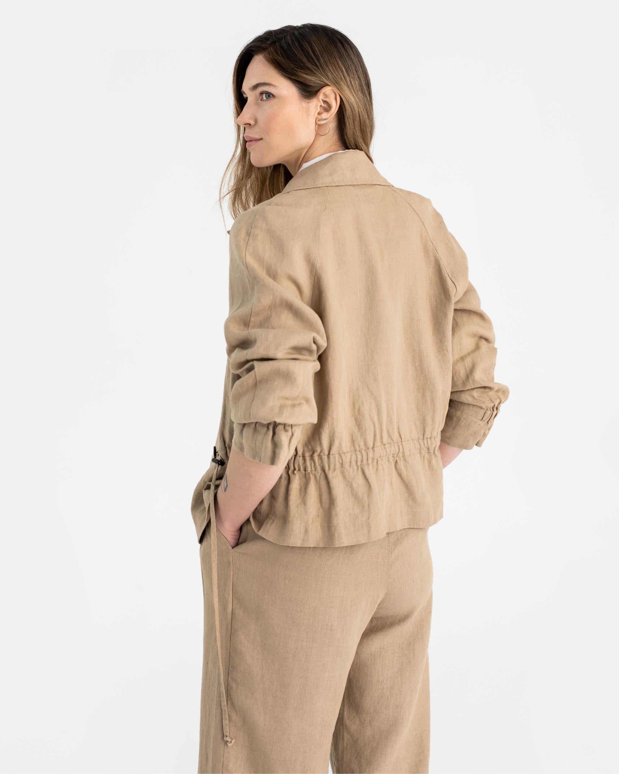 ジャケット・アウター CoiWIRROW / Banboo linen  over coat Cropped trench coat OBAN in Wheat | MagicLinen