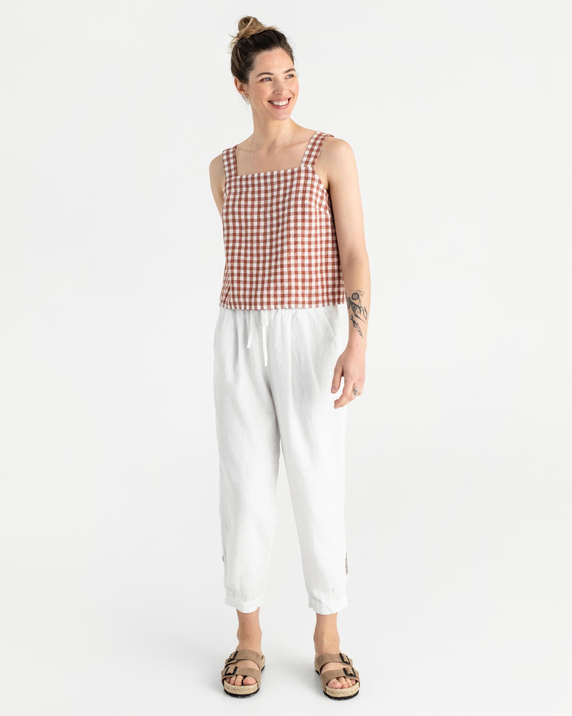 Linen tank top OLINDA in Clay gingham | MagicLinen