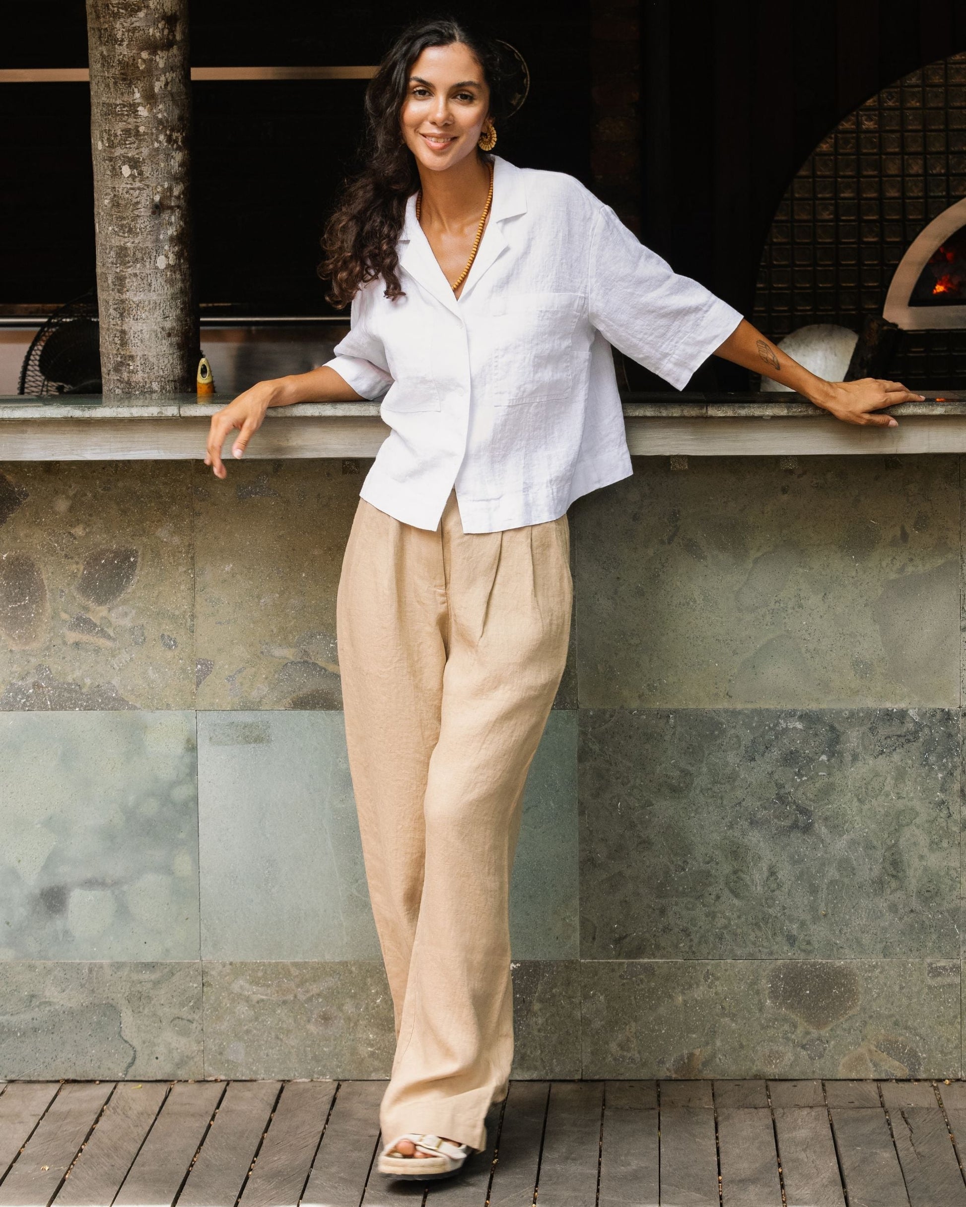 white dress shirt linen The Washed Linen Shirt White / S