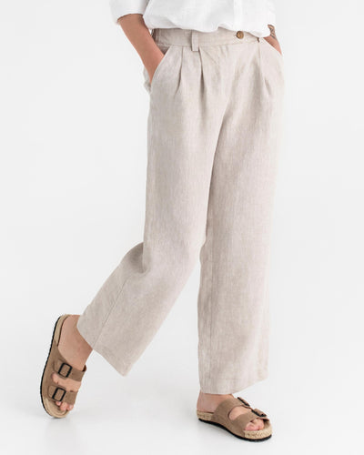 Wide leg linen pants ROME in Natural melange - MagicLinen modelBoxOn