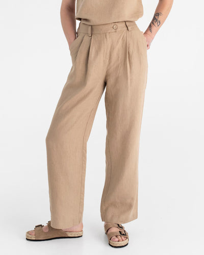 Wide leg linen pants ROME in Wheat - MagicLinen modelBoxOn