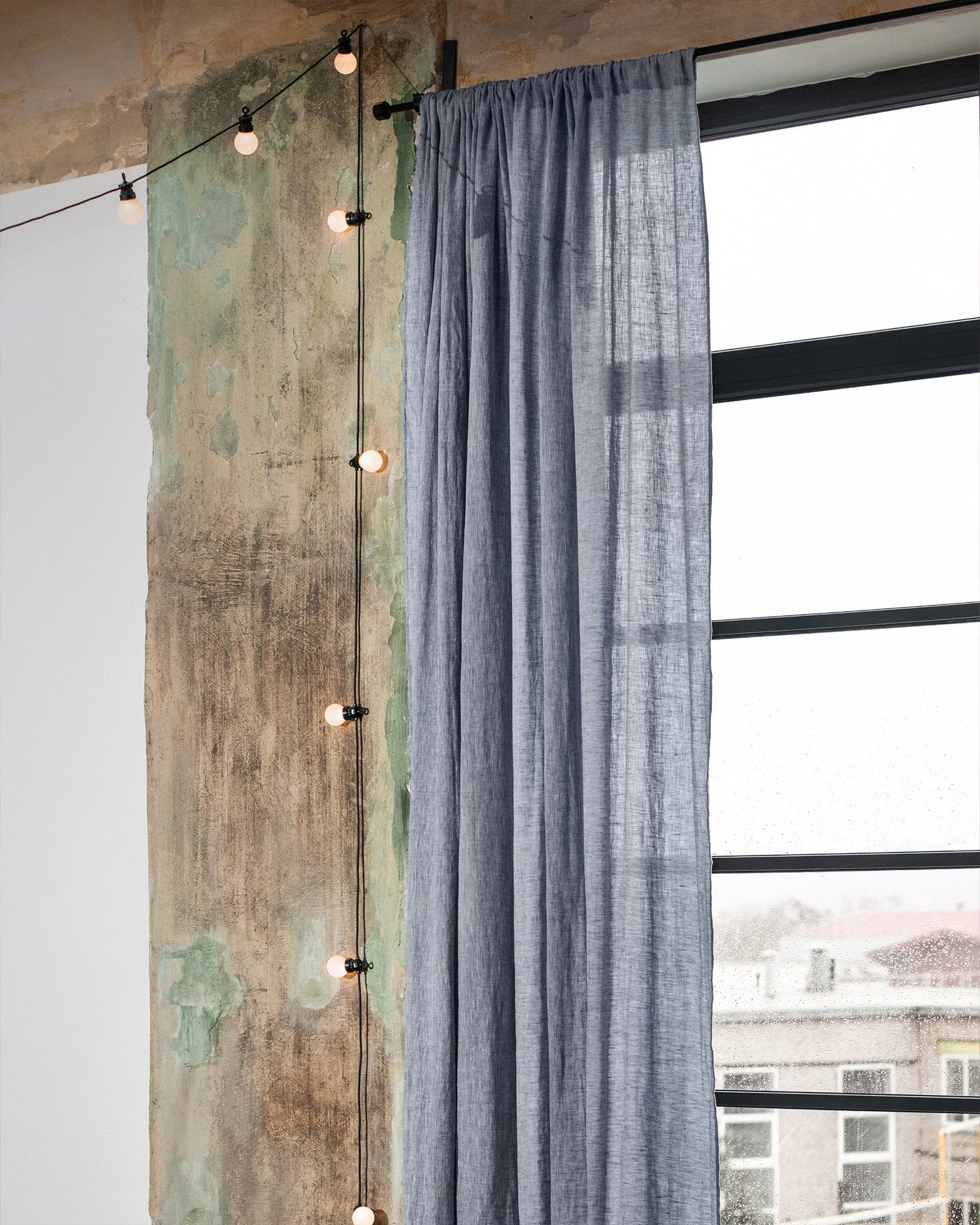 Custom size rod pocket linen curtain panel (1 pcs) in Blue melange - MagicLinen