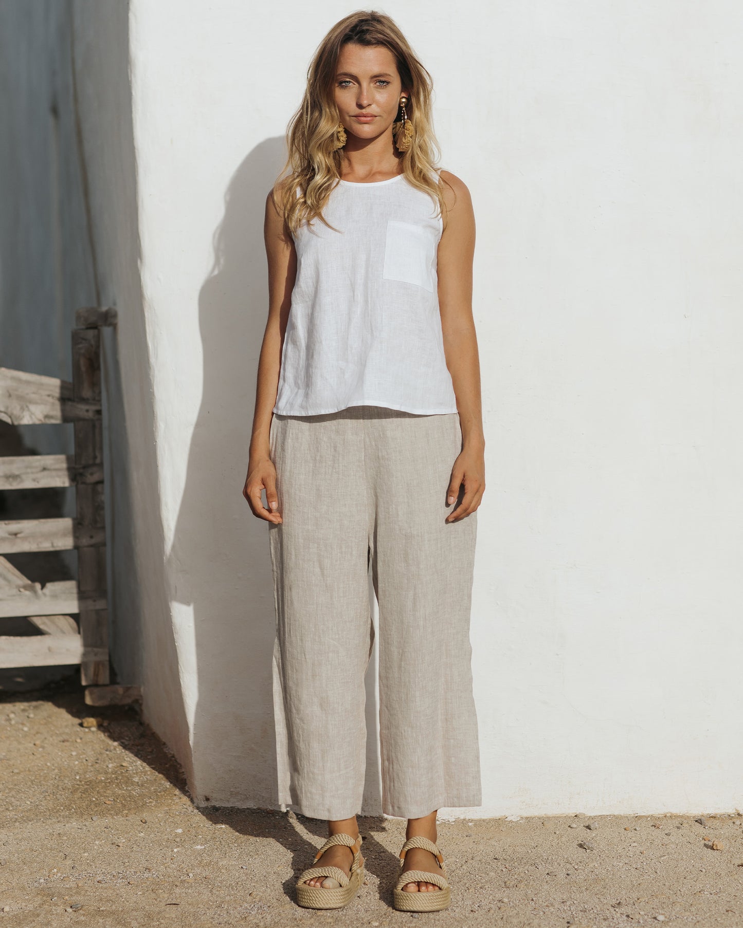 Side slit linen pants DALAT in Natural melange - MagicLinen