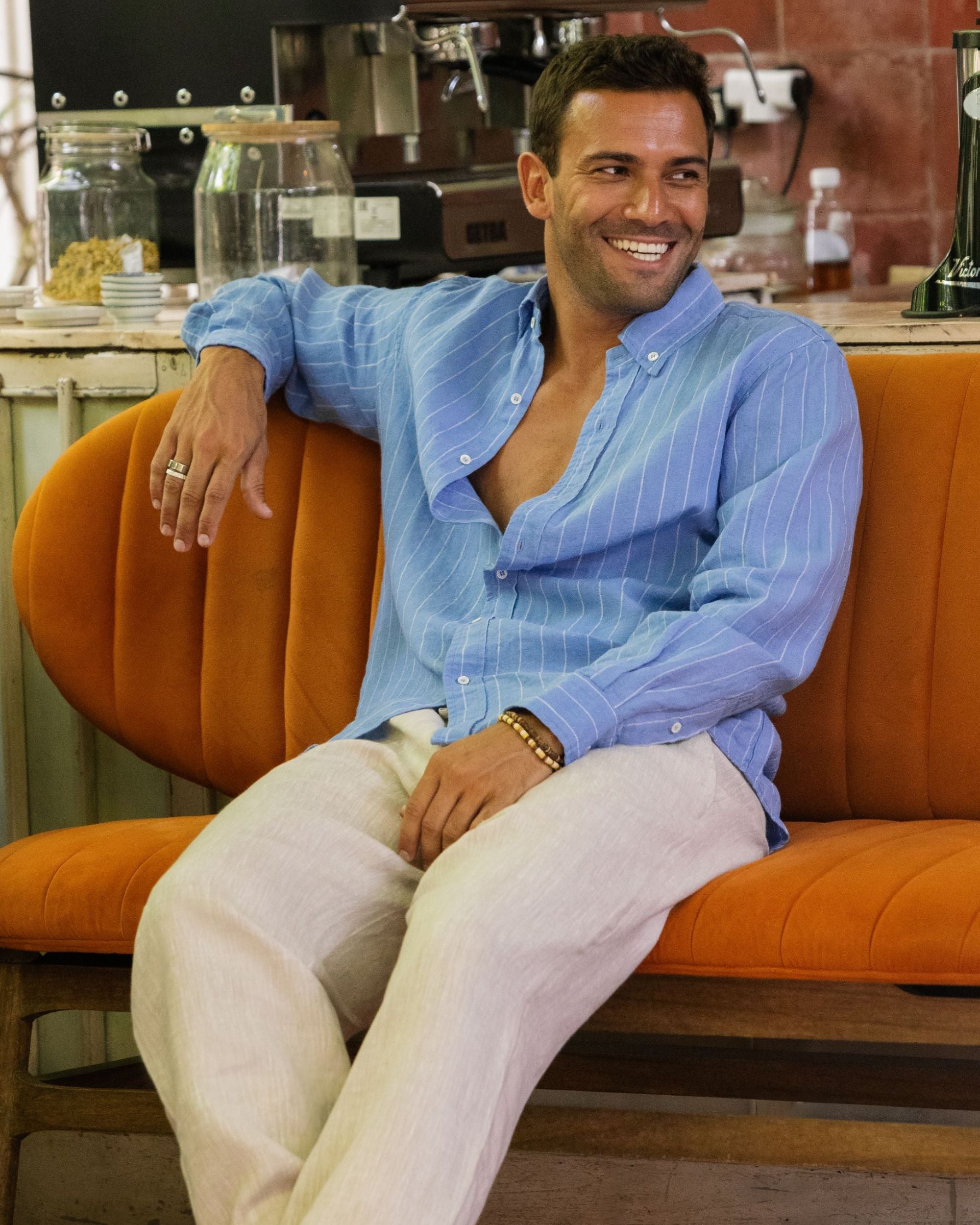 Classic men's linen shirt SINTRA in Blue stripes