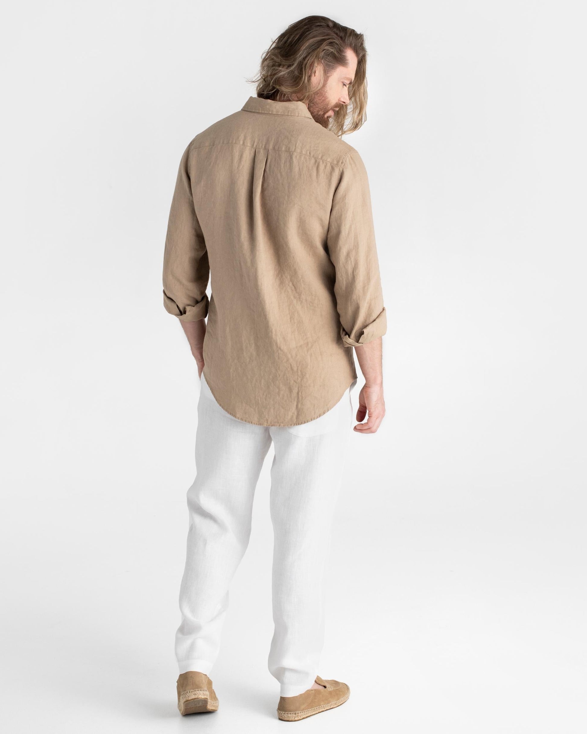 Classic men's linen shirt SINTRA in Wheat - MagicLinen