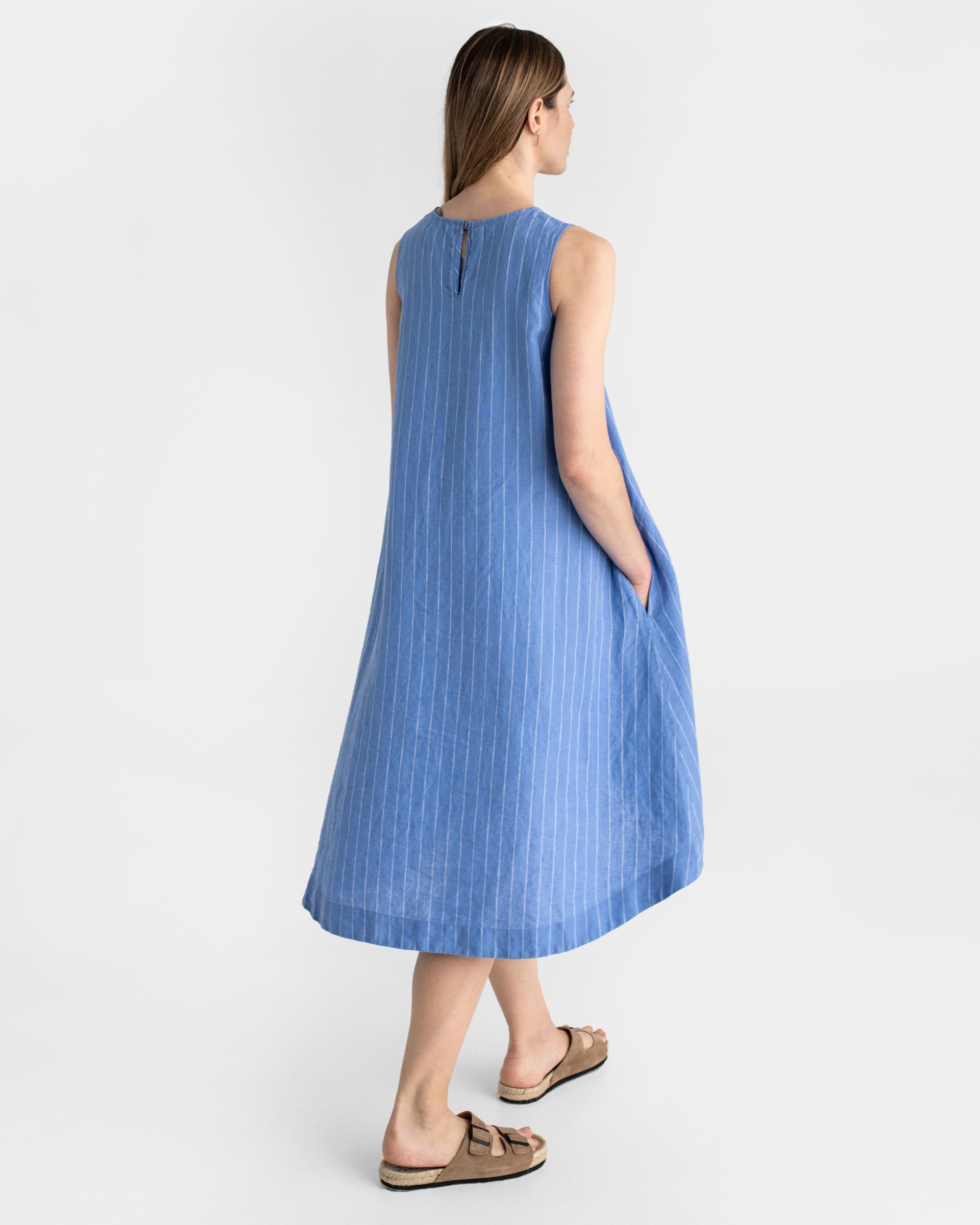 Blue striped linen dress best sale