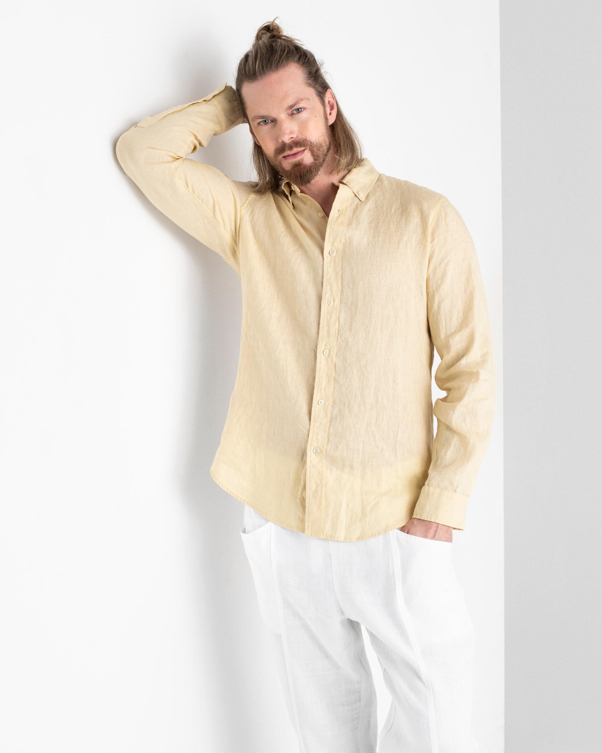 Men's classic linen shirt WENGEN in Cream