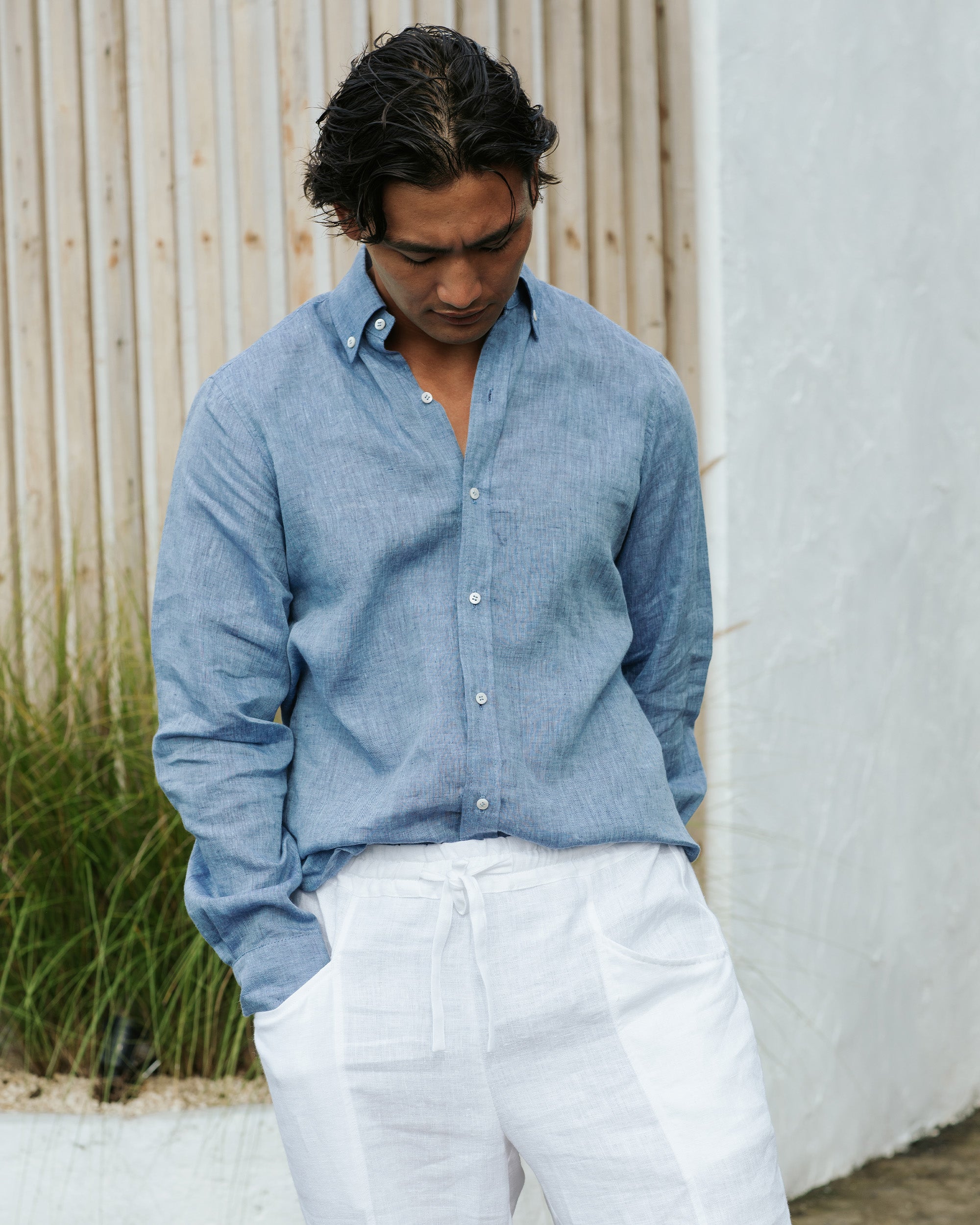 Men's Classic Linen Shirt WENGEN in Denim Chambray | MagicLinen