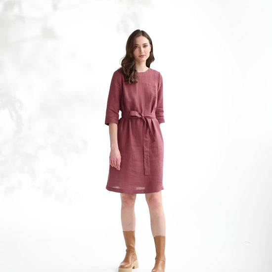 Midi linen dress SOLLER in Plum - MagicLinen