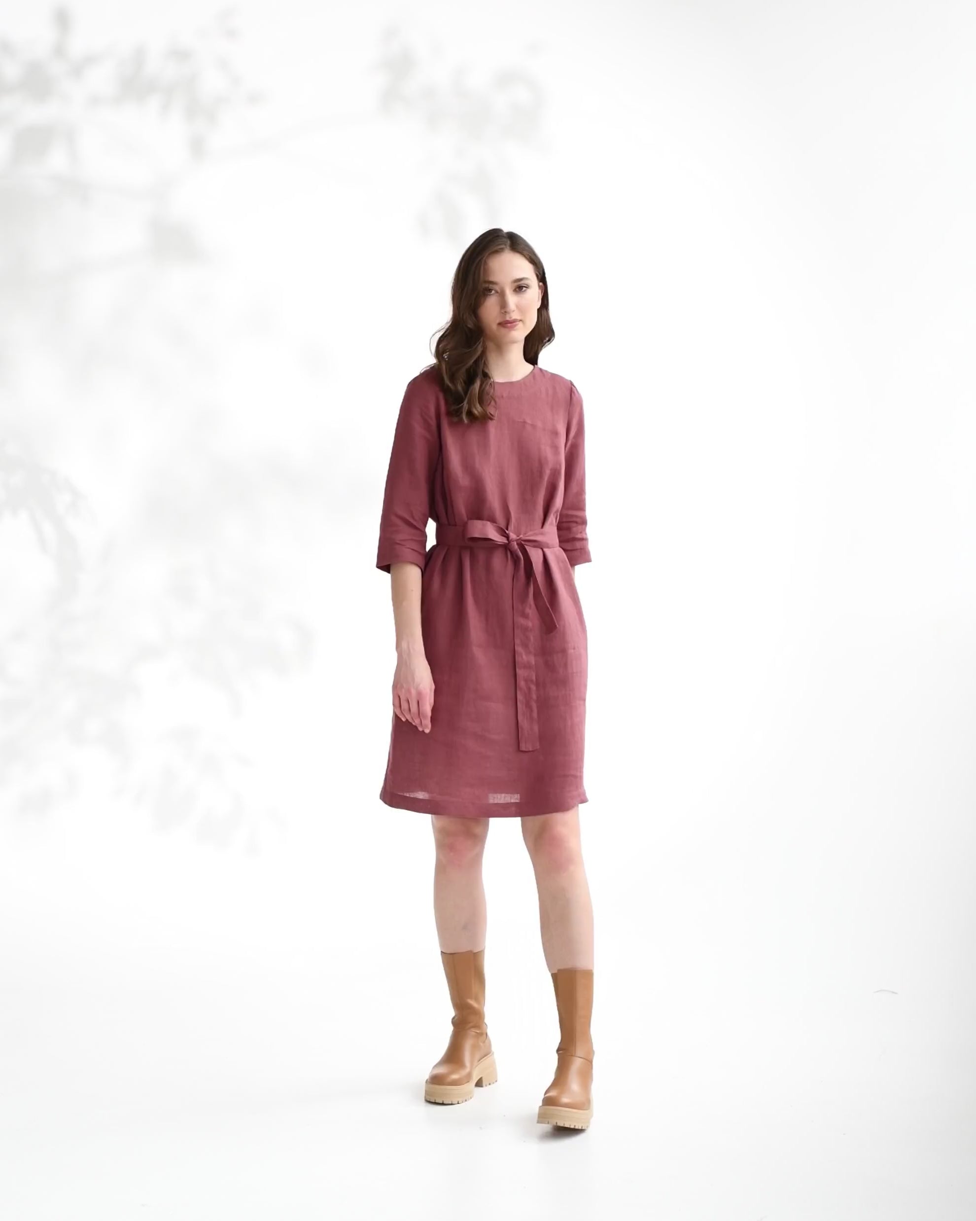 Midi linen dress SOLLER in Plum - MagicLinen