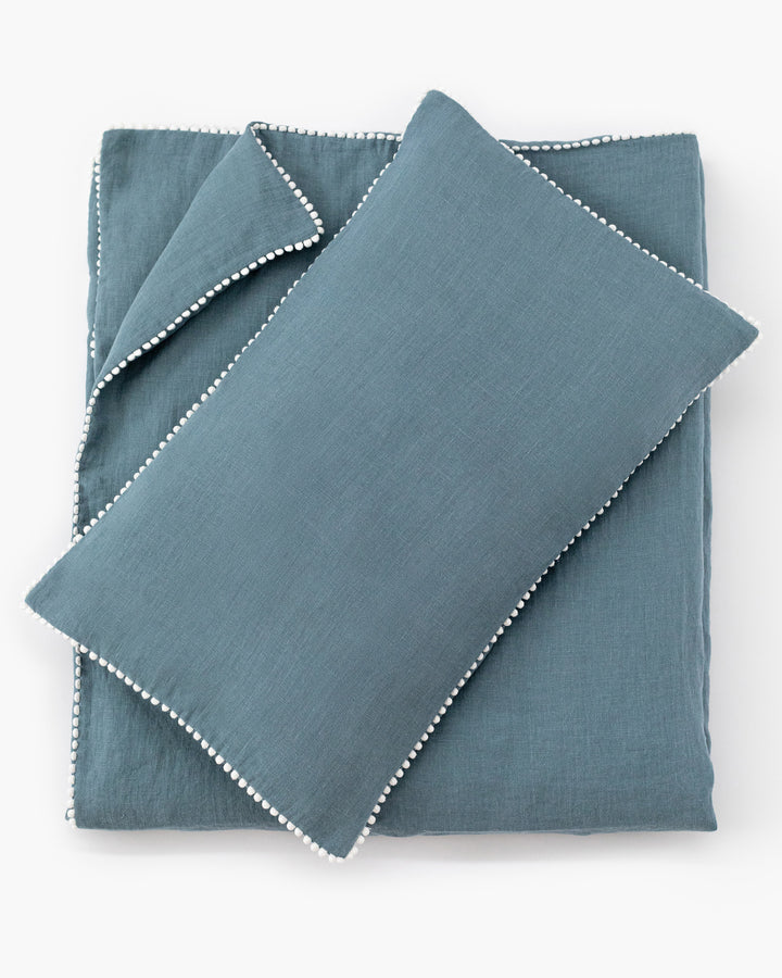 Gray blue kids linen bedding set (2 pcs) - MagicLinen