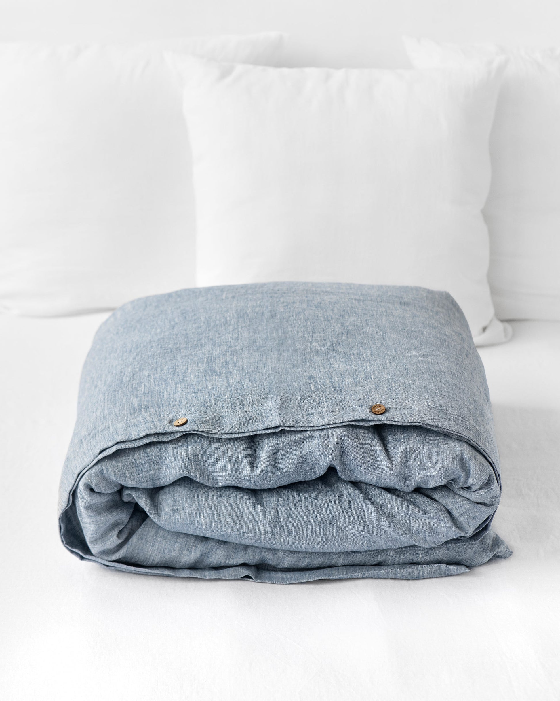 Custom size Blue melange linen duvet cover - MagicLinen