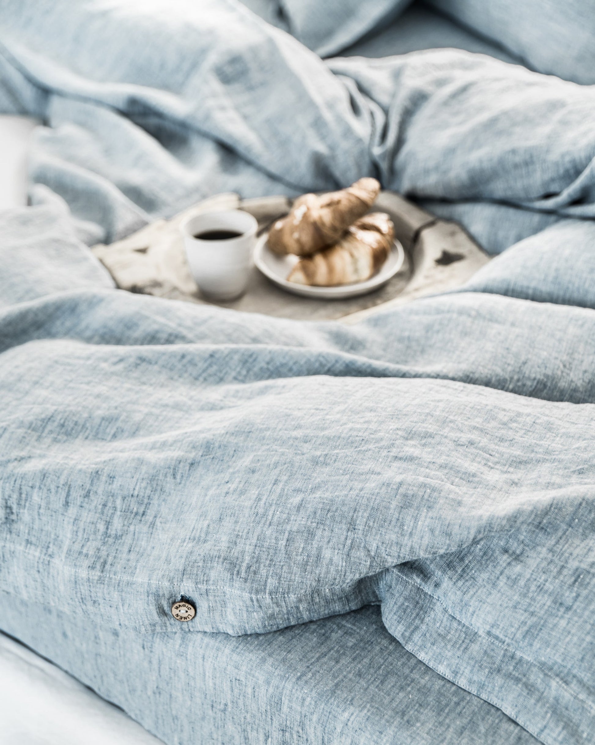 Custom size Blue melange linen duvet cover - MagicLinen
