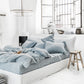 Custom size Blue melange linen fitted sheet - MagicLinen