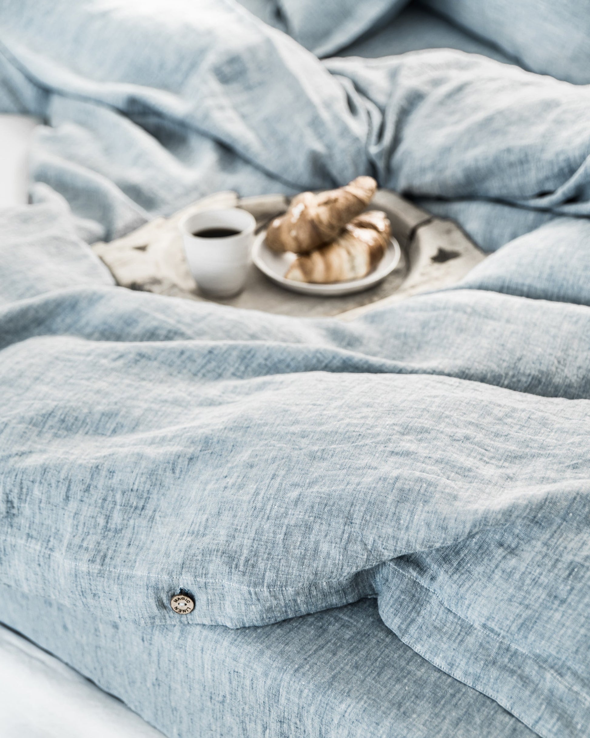 Custom size Blue melange linen fitted sheet - MagicLinen