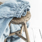 Custom size Blue melange linen fitted sheet - MagicLinen