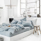 Custom size Blue melange linen flat sheet - MagicLinen