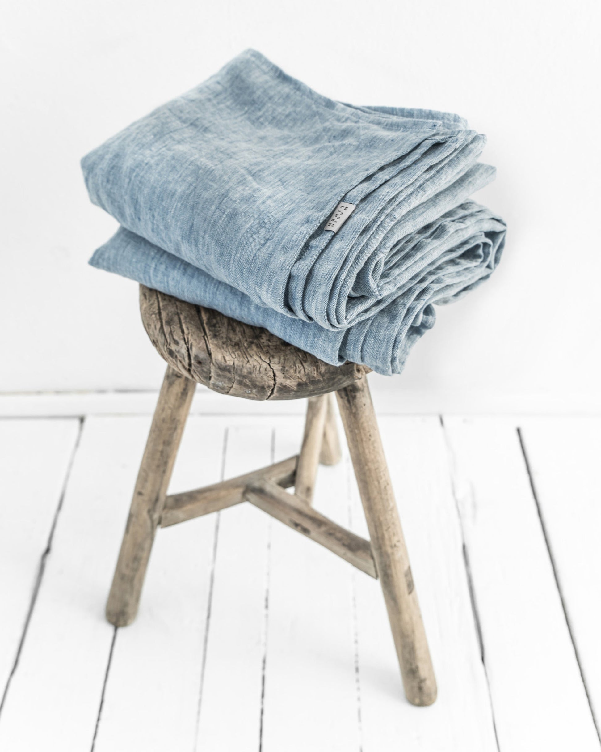 Custom size Blue melange linen flat sheet - MagicLinen