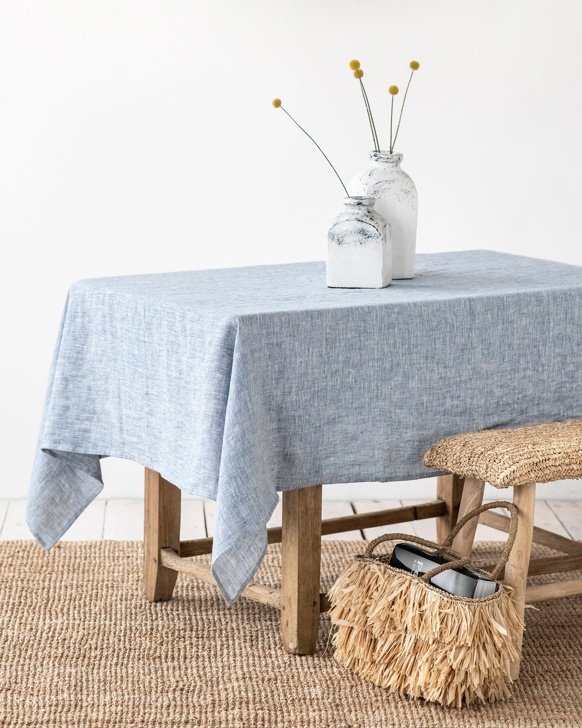 Custom size Blue melange linen tablecloth - MagicLinen