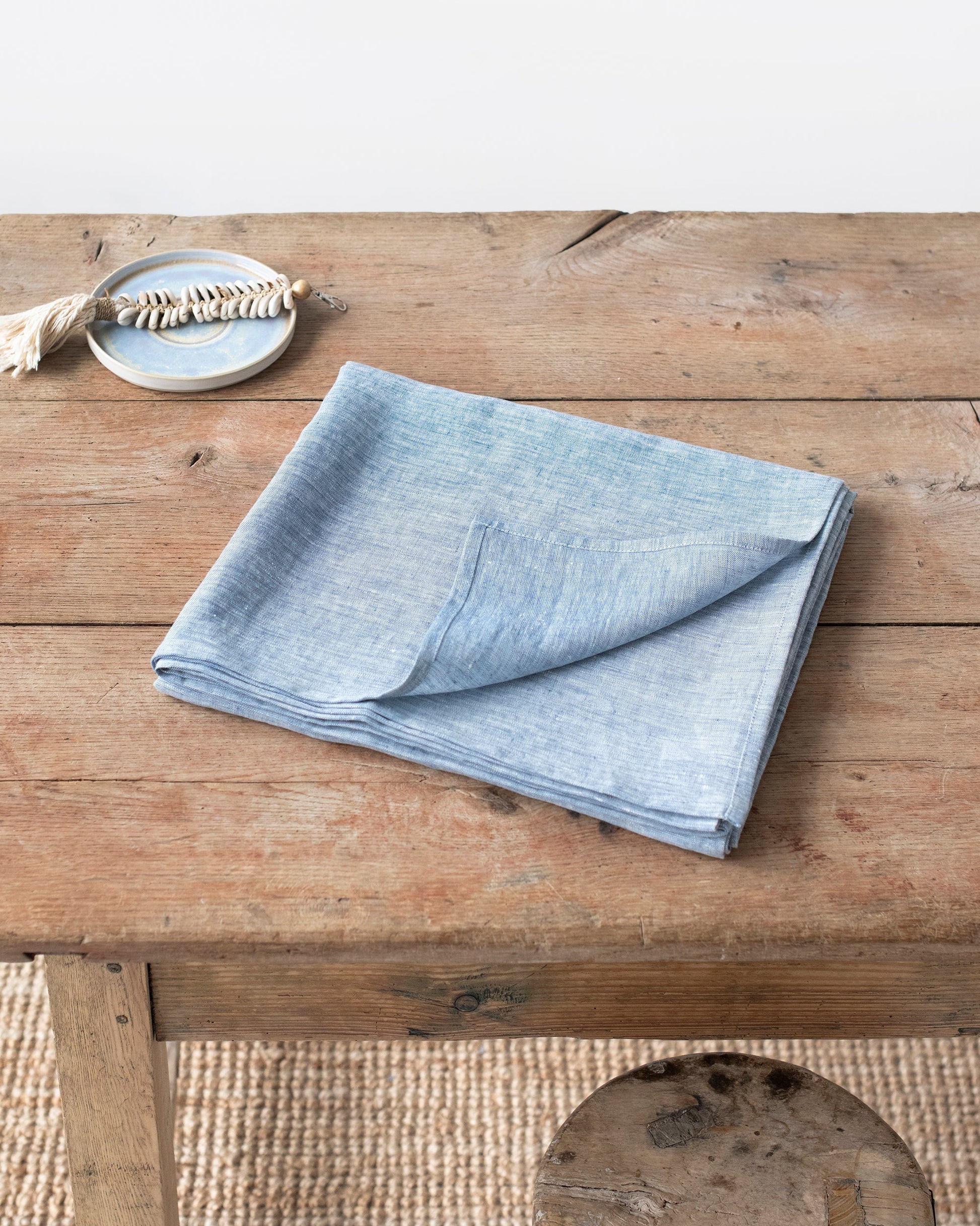 Custom size Blue melange linen tablecloth - MagicLinen