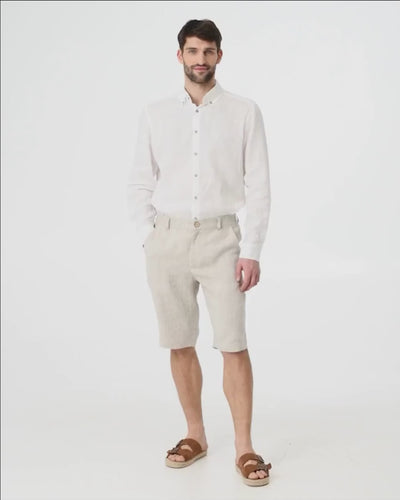 Knee-length men's linen shorts VIGAN in Natural melange - MagicLinen