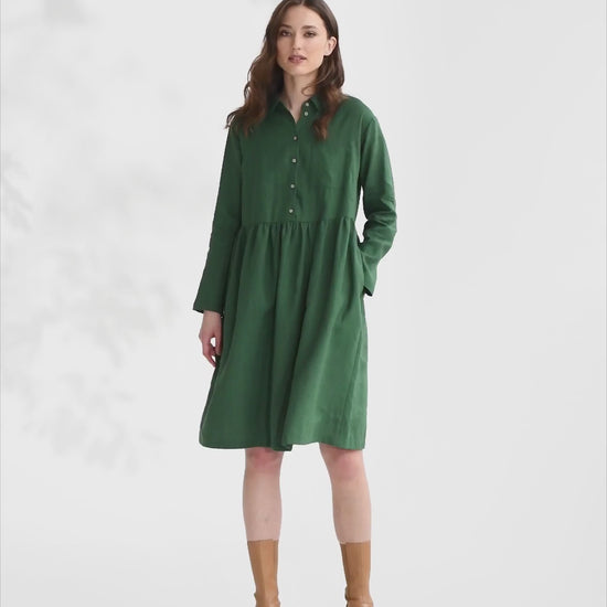Linen shirt dress NESSO in Green - MagicLinen