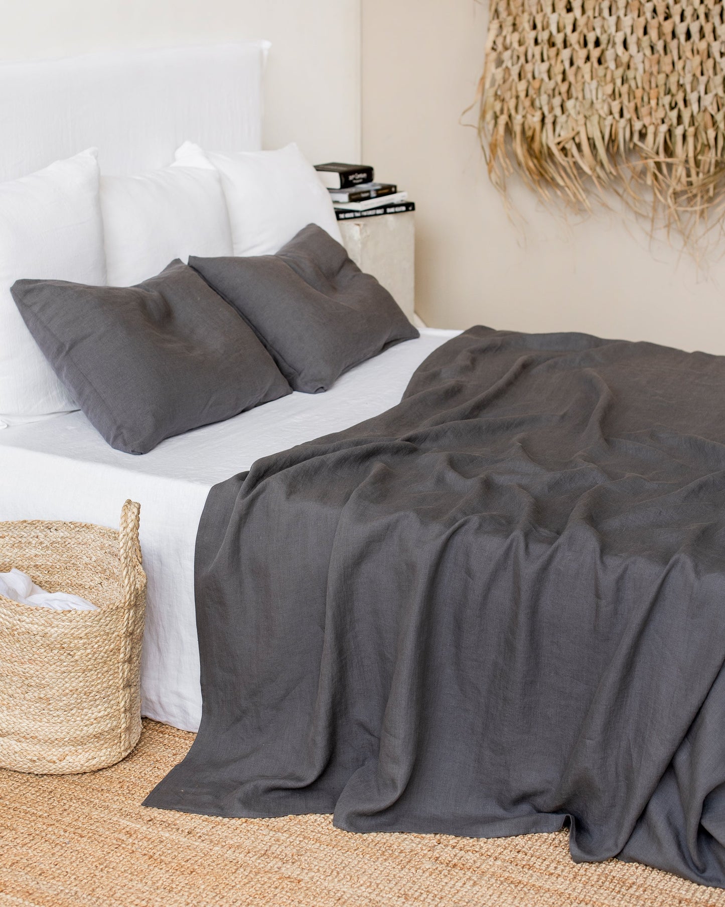 Custom size Charcoal gray linen flat sheet - MagicLinen