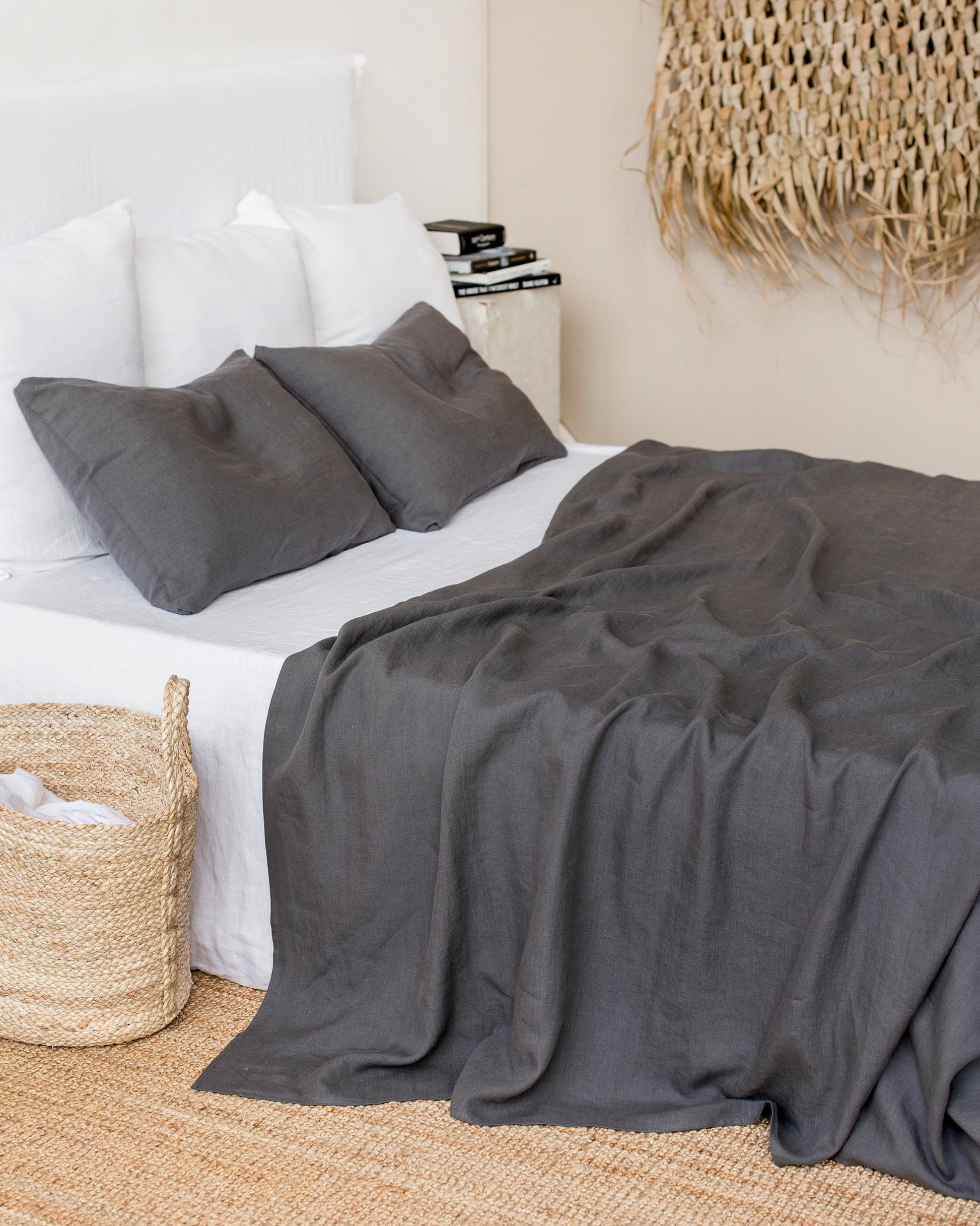 Custom size Charcoal gray linen flat sheet - MagicLinen