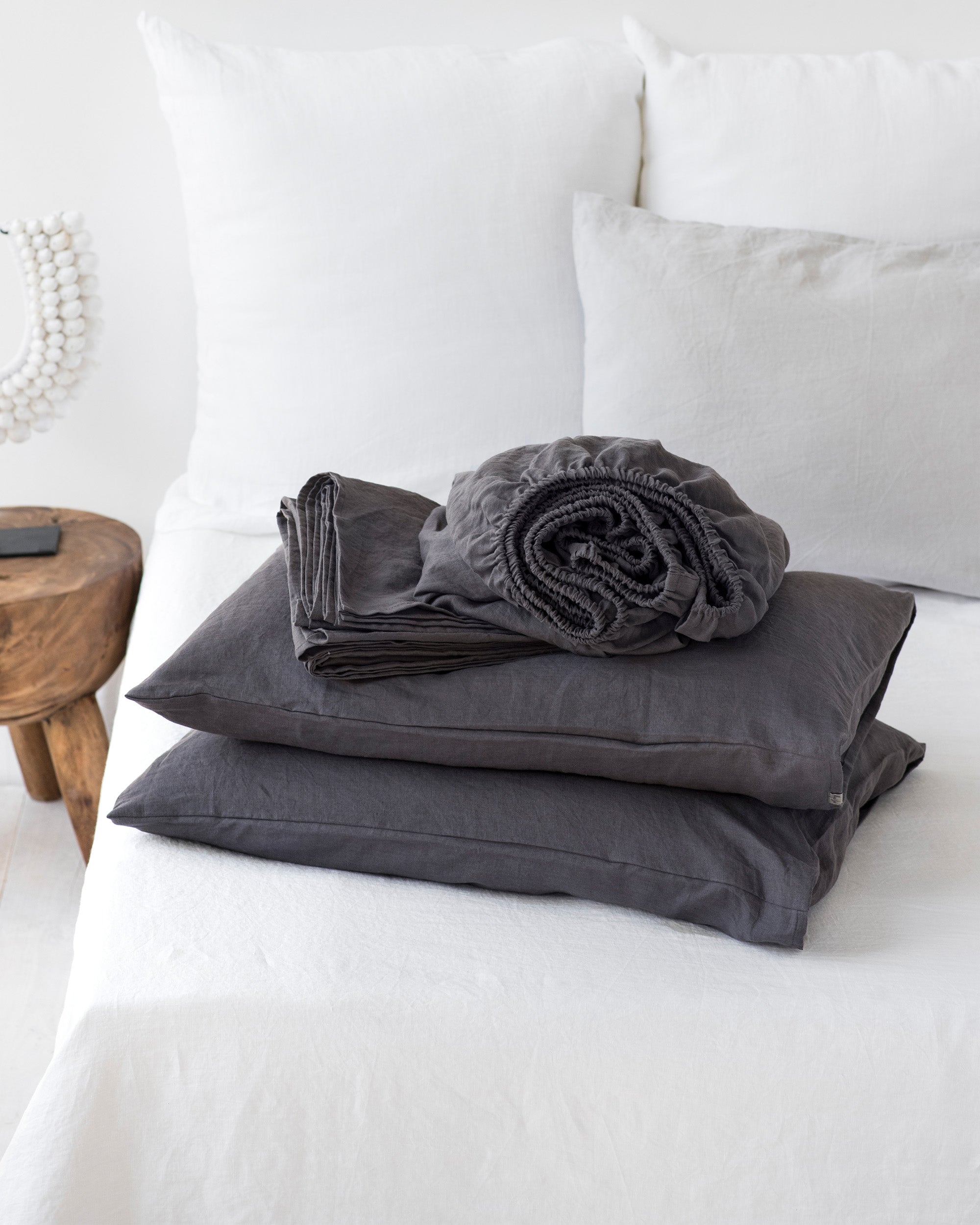 Charcoal gray linen sheet set