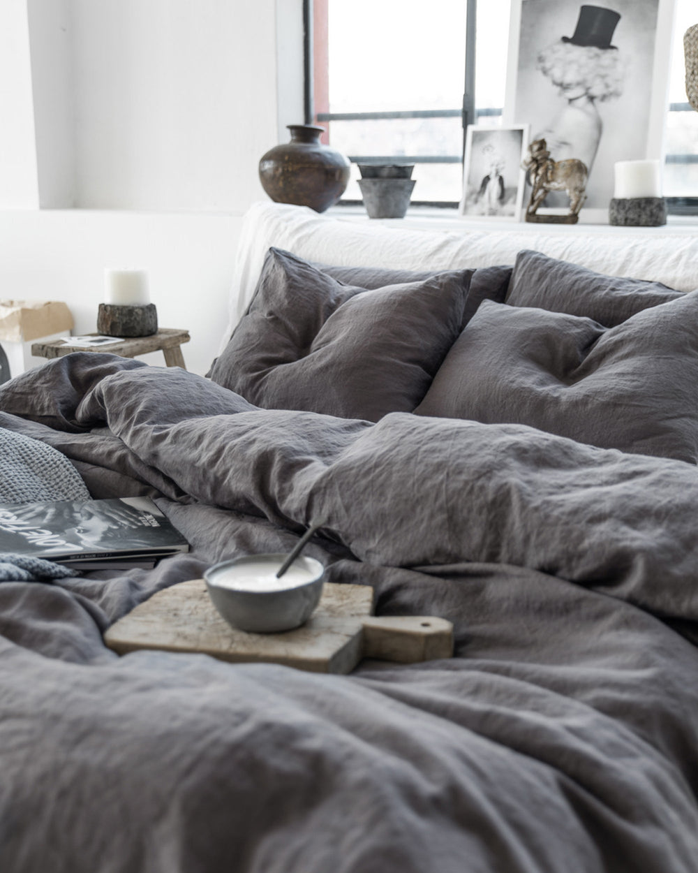 Gray Rattan Linen Dark Grey Linen Sheet Set | MagicLinen