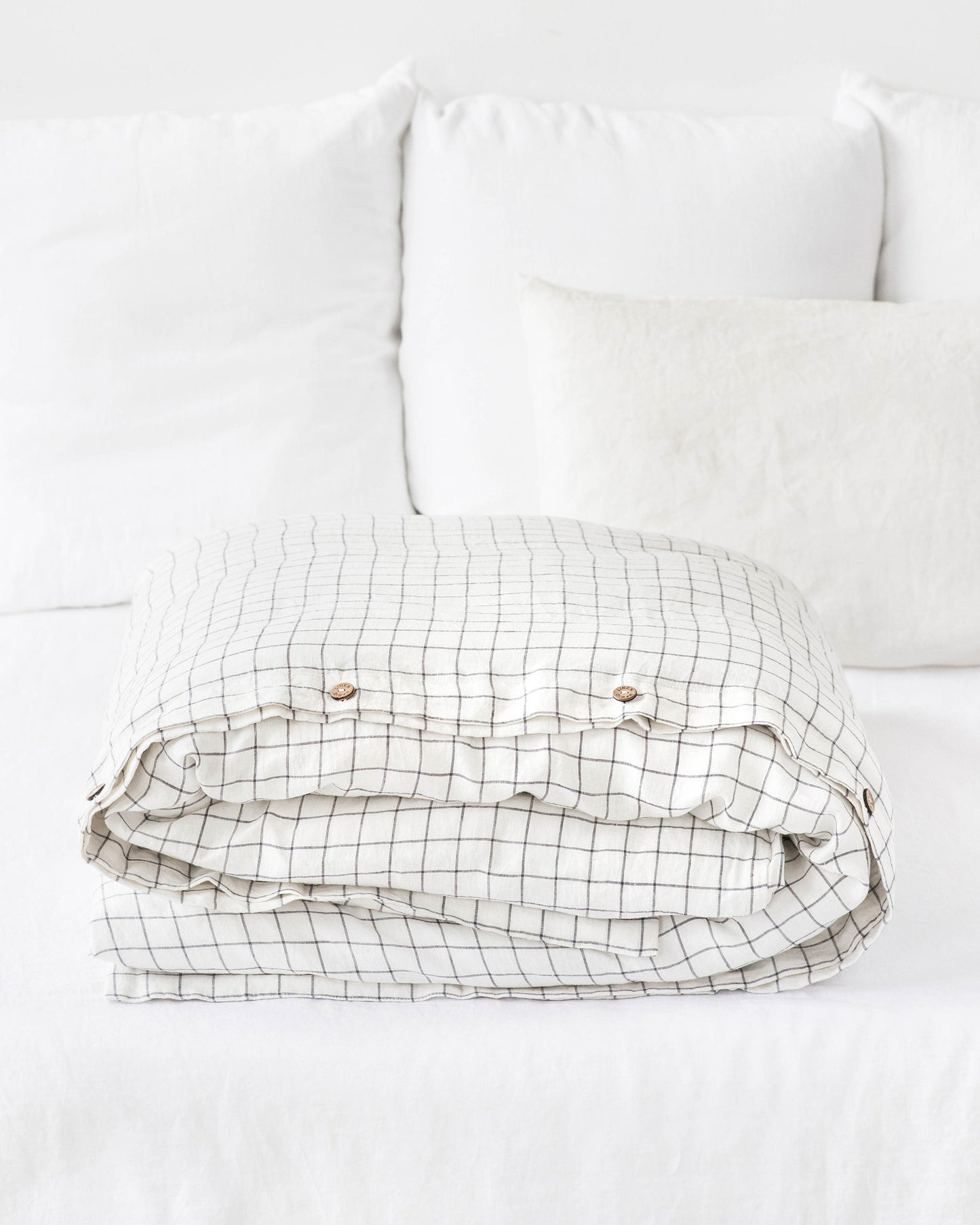 Custom size Charcoal grid linen duvet cover - MagicLinen